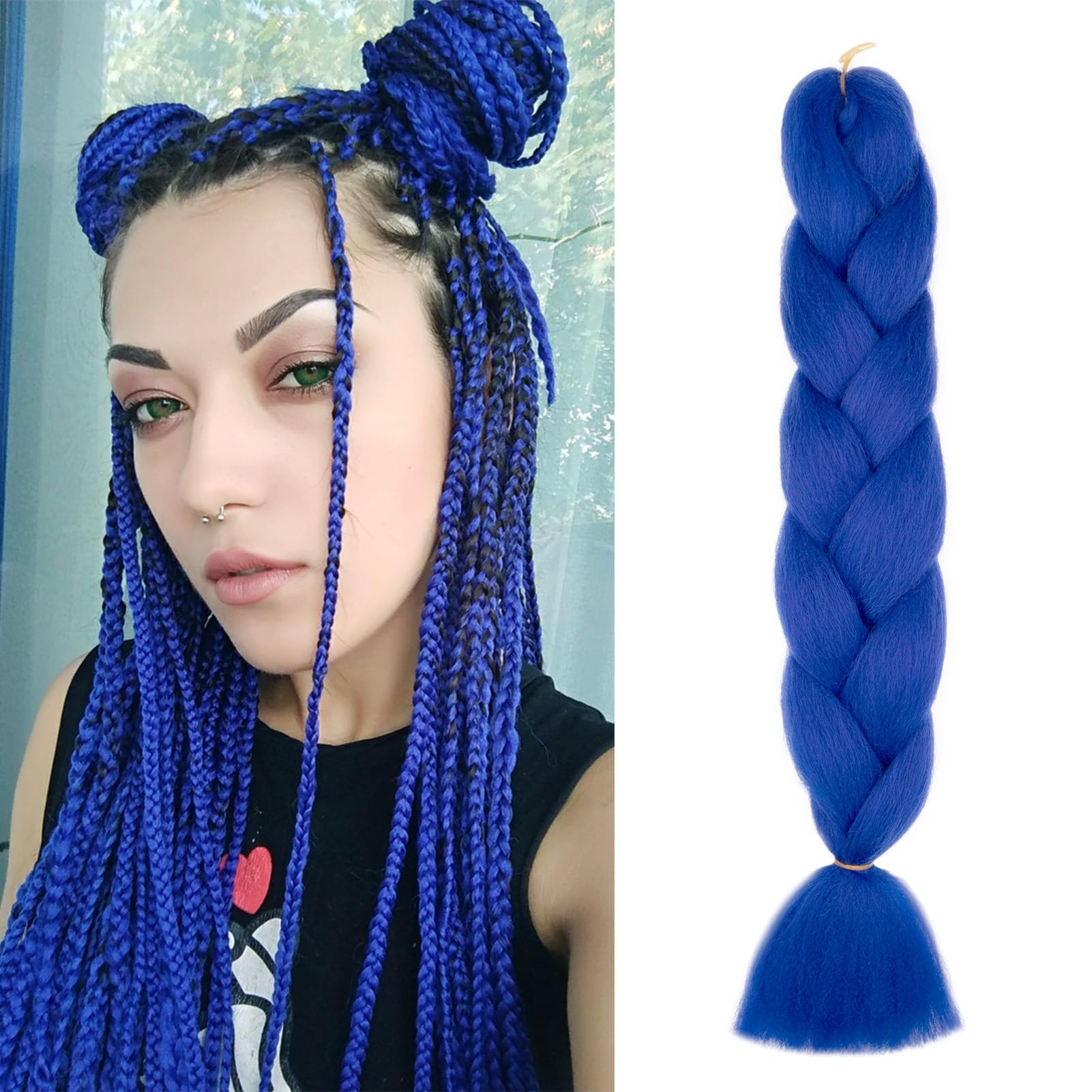 Dcbaboo Blue Hair Extensions for Braiding Jumbo Braiding Hair Extension 1pack 24inch Synthetic Hair Kanekalon Ombre Braids Extensions Hair Afro Crochet Twist Box Braids 100g, Royal Blue — image 1