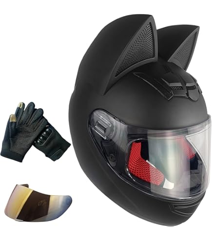 Amazon.com: Full Face Motorcycle Street Helmet Cat Helmet with Ears Neko Cat Ears Helmet (Medium, Black) : Automotive