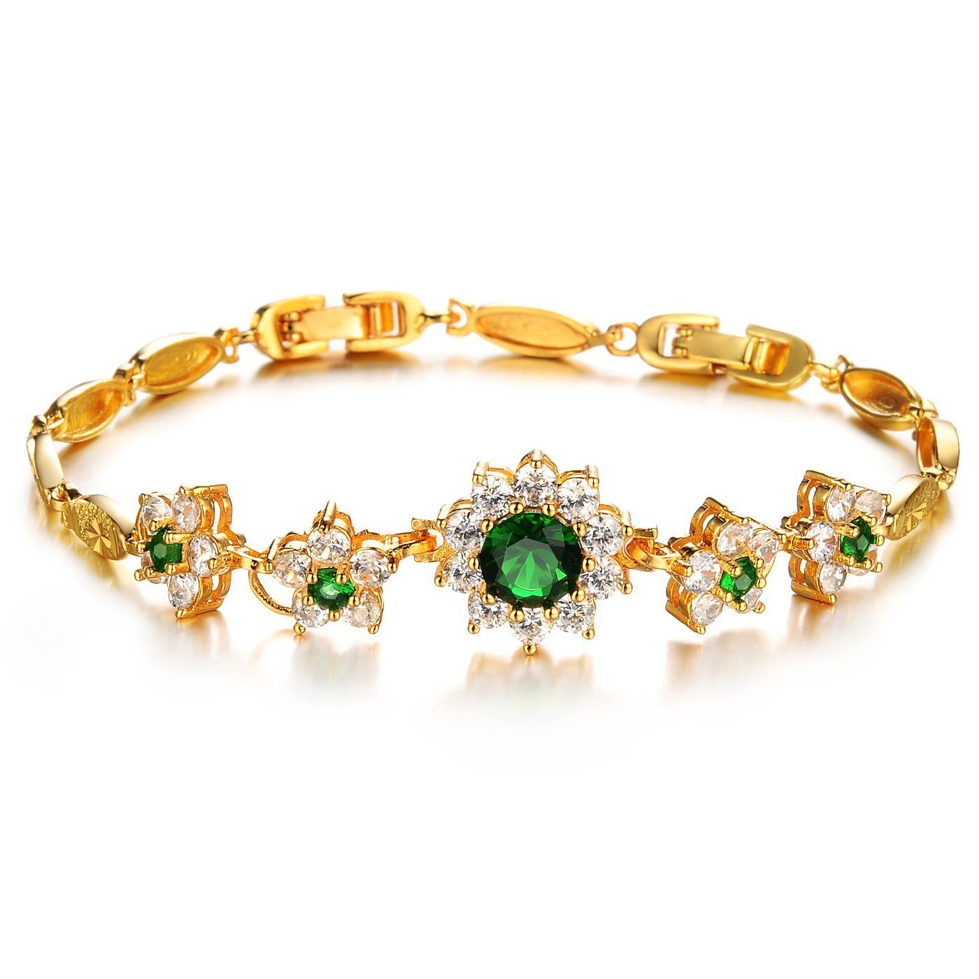 Women Bracelets, Kredy 18K Gold Adjustable Emerald Love Flower Link Bangles Bracelets for Women Girls