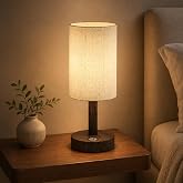 Small Rechargeable Cordless Table Lamp, Nightstand to Desk, Dark Walnut | 2000mAh Battery Operated Lamp, Soft Linen Glow for Bedside, Bedroom, Side Tables and Home Decor, 3 Color Modes, Touch Dimming