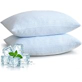 DOWNCOOL Cooling Pillows Queen Size Set of 2, Memory Foam Bed Pillows | Cool Bed Pillow for Hot Sleepers, Adjustable Supportive Firm Pillow for Side Back Stomach Sleepers, Removable Cover, 20"X30"