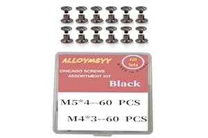 ALLOYMSYY 60 Sets M5*4mm Gun Black Leather Rivets Screws Rivets Chicago Binding Screws Adjust and Repair Leather Craft Belts, Bags, Shoes, Purse Bindings