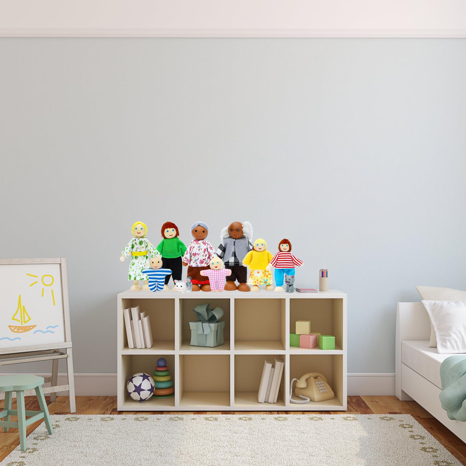 ONEST 20 Pieces Wooden Dollhouse Family Set Mini People Figures Dog Cat Sets Dollhouse Dolls Wooden Doll Family Pretend Play Figures Accessories for Pretend Doll House Toy