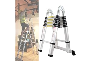 Bowoshen Telescopic Extension Ladder 16.5ft A-Frame Folding 16 Steps Sturdy Portable Kit 330lb Load Capacity