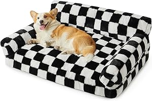 BFPETHOME Dog Couch Bed, Cute Pet Sofa with Non-Slip Bottom, Checkered Dog Bed with Washable Cover, XL Pet Couch (Black&White)