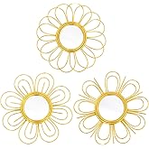 Manortang Gold Mirrors 3 Piece, 9 inch Flower-Shaped Mirror Hanging Wall Decor, Valentine Decorative Mirror Wall Art, Round Mirrors for Bedroom,Living Room,Bathroom, House Warming Valentine Gifts