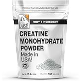 It's Just! - Creatine Monohydrate Powder, Pure Creatine Powder, Made in USA, 3rd Party Lab Tested, 5g Per Serving, Scoop Included, No Fillers, No Added Flavor (Unflavored, 500g / 100 Servings)