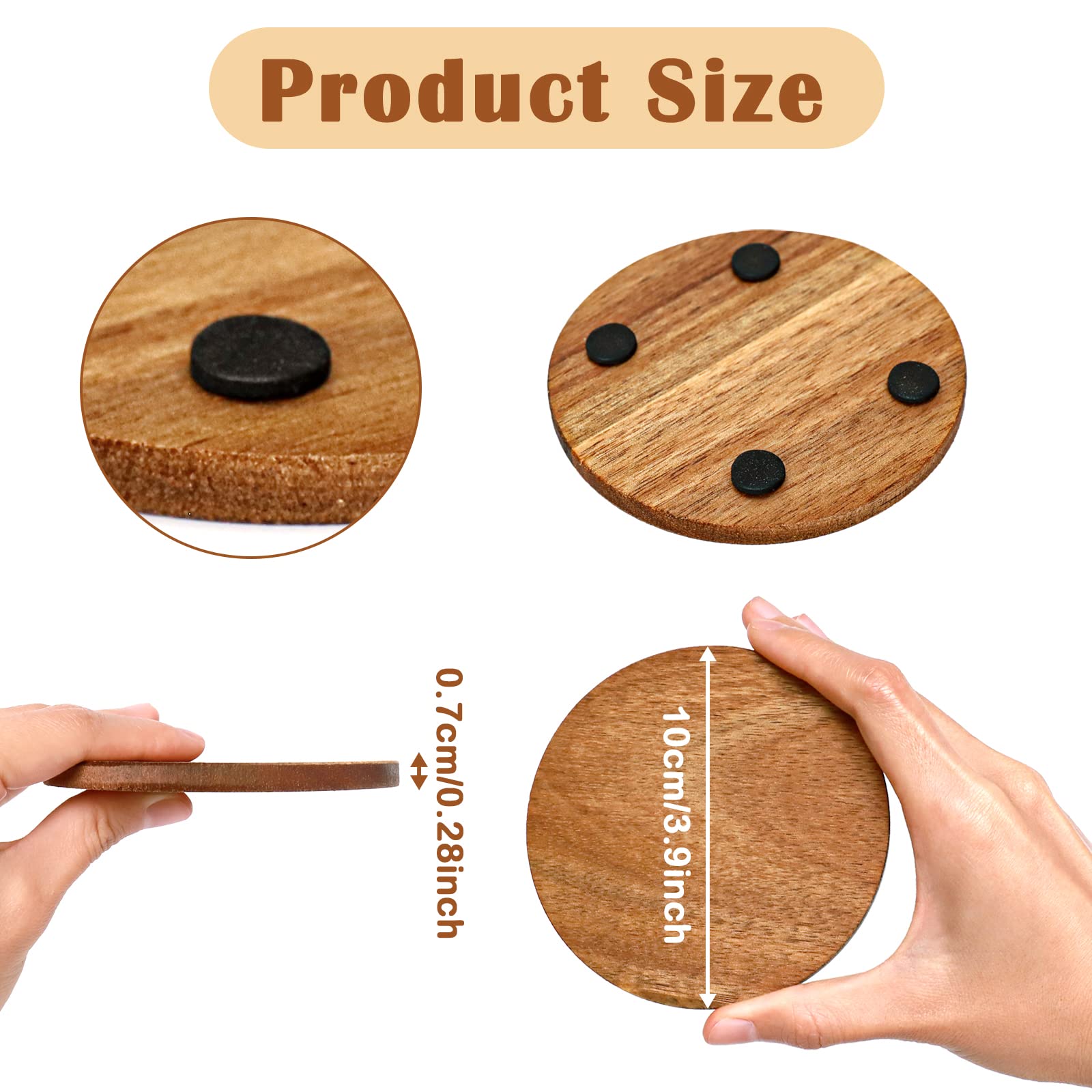 16 Pieces Unfinished Wood Coasters, 4 Inch Round Acacia Wooden Coasters for Crafts with Non-Slip Silicon Dots for DIY Stained Painting Wood Engraving Home Decoration