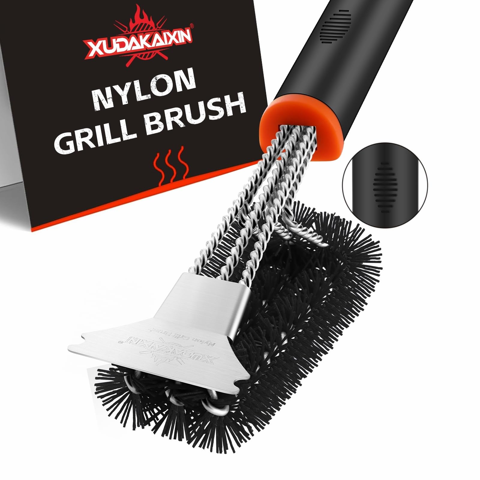 Photo 1 of XUDAKAIXIN Grill Brush and Scraper, Safe Nylon Bristles Barbecue Triple Scrubbers Cleaning Brush for Cast Iron Grates/Porcelain/Weber Gas/Charcoal Grill?Extra Strong BBQ Cleaner Accessories (Black)