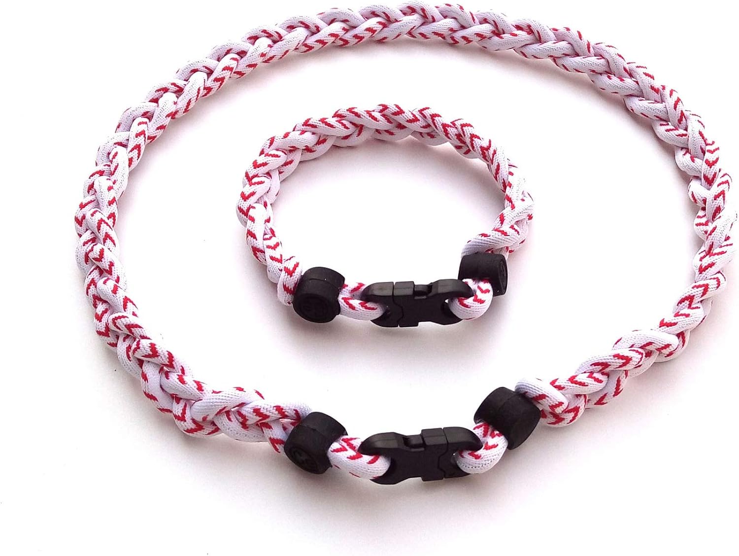 CEBuy 3 Rope Braided Tornado Titanium Sport Baseball Necklace 20" & Bracelet 8" (White) Amazon