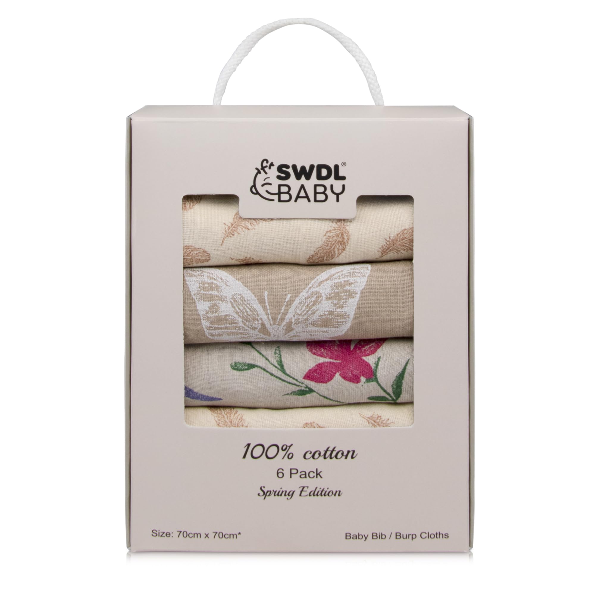 Large Baby Muslin Cloths - 100% Cotton Muslin Squares (Pack of 6, 70 x 70 cm) | Soft, Absorbent & Breathable | Perfect as Baby Bibs & Burp Cloths | Spring Collection