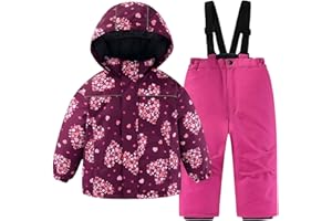 Kids 2 Piece Snowsuit Set Girls Winter Hooded Puffer Jacket & Snow 𝗕𝗶𝗯 Pants Boys Ski Suits Snowwear Outfits Snowboard Set