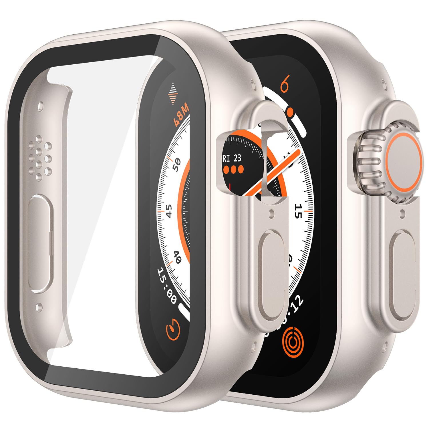 Photo 1 of Misxi 2 Pack Hard PC Case Built in Tempered Glass Compatible with 49mm Apple Watch Ultra 3 (2025) / Ultra 2 / Ultra, Thin Protective Case with Screen Protector for iWatch, Cover with Button, 2 Starlight