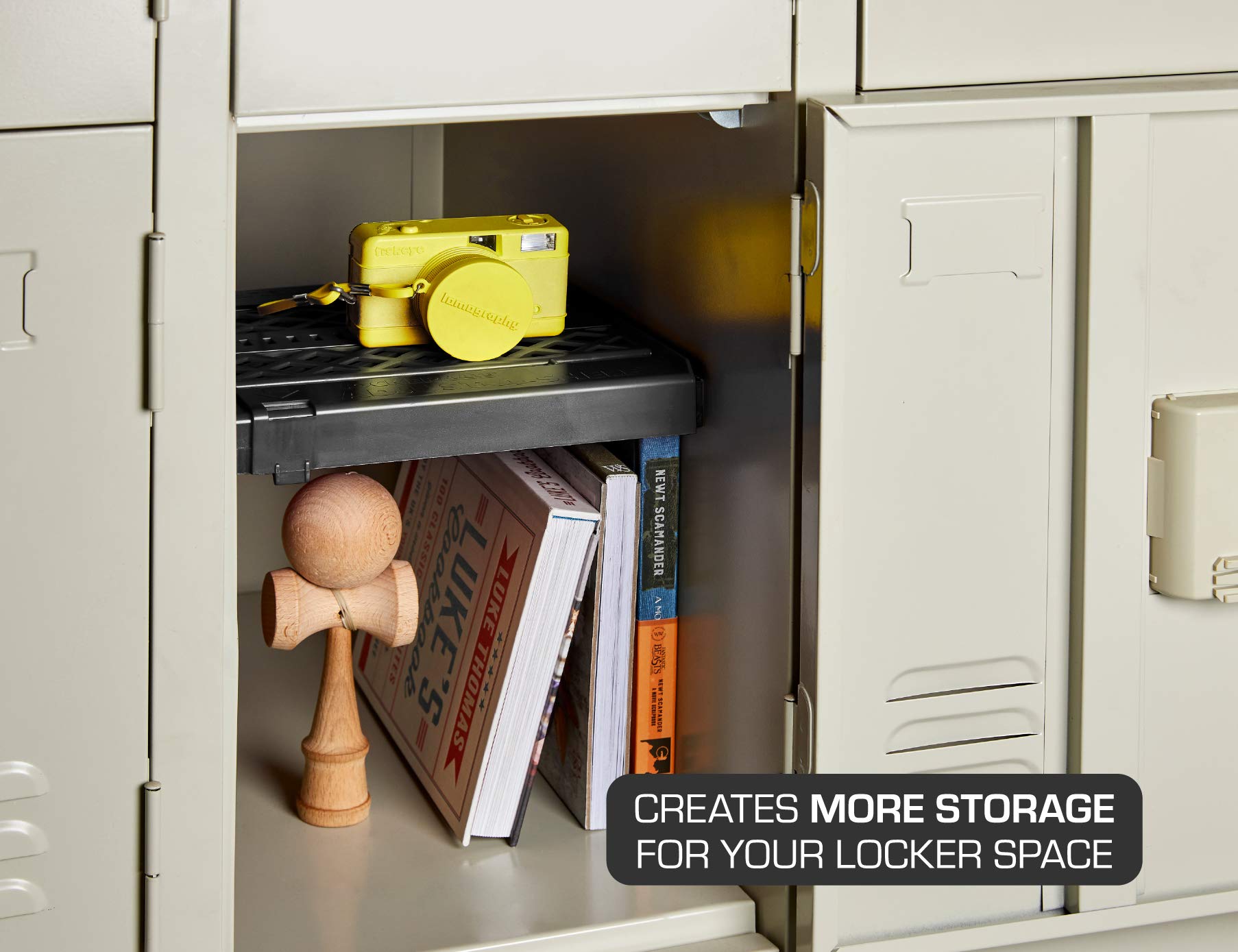 LockerMate Adjust-A-Shelf Locker Shelf, Easy to Use, Extends to Fit Your Locker, Black
