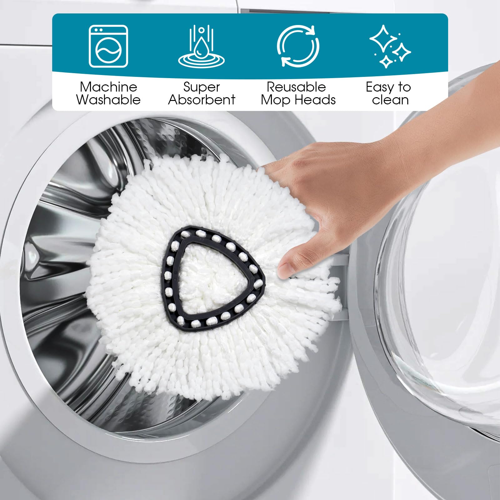 4 Pack Mop Head Replacement Compatible with O Cedar Triangle Swivel Mops,Spin Mop Replacement Head 100% Microfiber,Deep Cleaning,EPSUNORISE Compatible with O Cedar Mops(White)