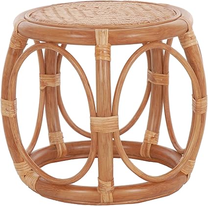 korb.outlet Klassischer Rattan Hocker Runder Sitzhocker aus echtem