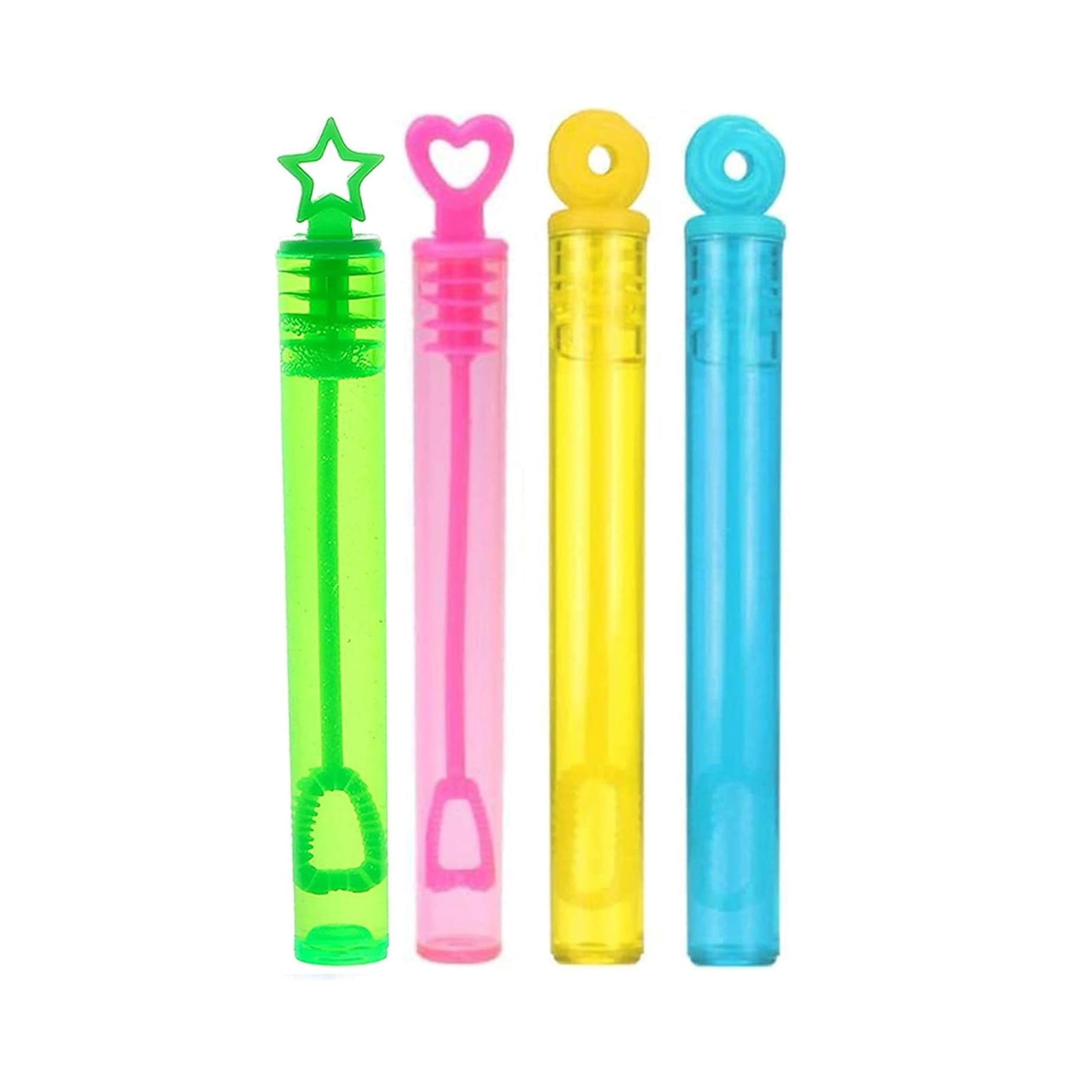 4 pcs Bubble Tubes Wands Bubble Solution Assorted Multicolour Party Bag Fillers for Kids Boys Girls - Summer Fun Bubble Toys for Birthday, Wedding, Hen Night, Party Favours, Events, Parties