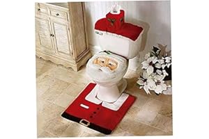 KUYYFDS Christmas Rug,Christmas Decoration Novelty 3pc Christmas Festive Toilet Seat Cover, Tank & Rug Bathroom Decoration Set (Santa Claus)