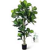 Aveyas 6ft Artificial Fiddle Leaf Fig Tree for Home Decor, 6 Feet Large Faux Plant Fake Ficus lyrata Silk Trees with Pot for Indoor Outdoor House Living Room Office (6 ft Tall)
