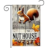 Welcome Squirrel Garden Flag 12x18 Inch Double Sided Yard Banner with Acorns Outdoor Decoration for Porch or Lawn