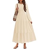 HOSIKA Tween Girls Fall Puff Long Sleeve Smocked Swiss Dot Tiered A-line Flowy Maxi Dress with Pockets 6-12 Years