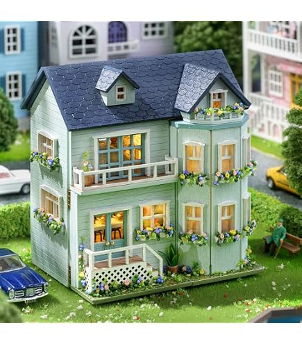 Kit Maison De Poupée TOPBSFARNY – Villa Européenne 3D En Bois, Modèle DIY Avec LED, Cadeau Créatif
