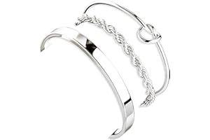 Poxtex Silver Bracelets for Women Stack, Silver or Gold Plated Cuff Bangle Set, Trendy Silver Jewelry for Women Fashion