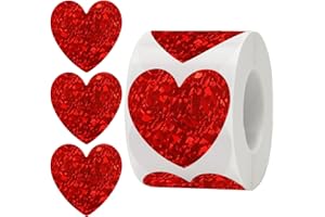 Anwyll Heart Stickers - 500Pcs 1.5Inch Valentines Day Heart Stickers Glitter Red Heart Shaped Sticker for Kid Reward Classroom Self Adhesive Love Incentive Sticker for Envelope Seal Birthday Wedding
