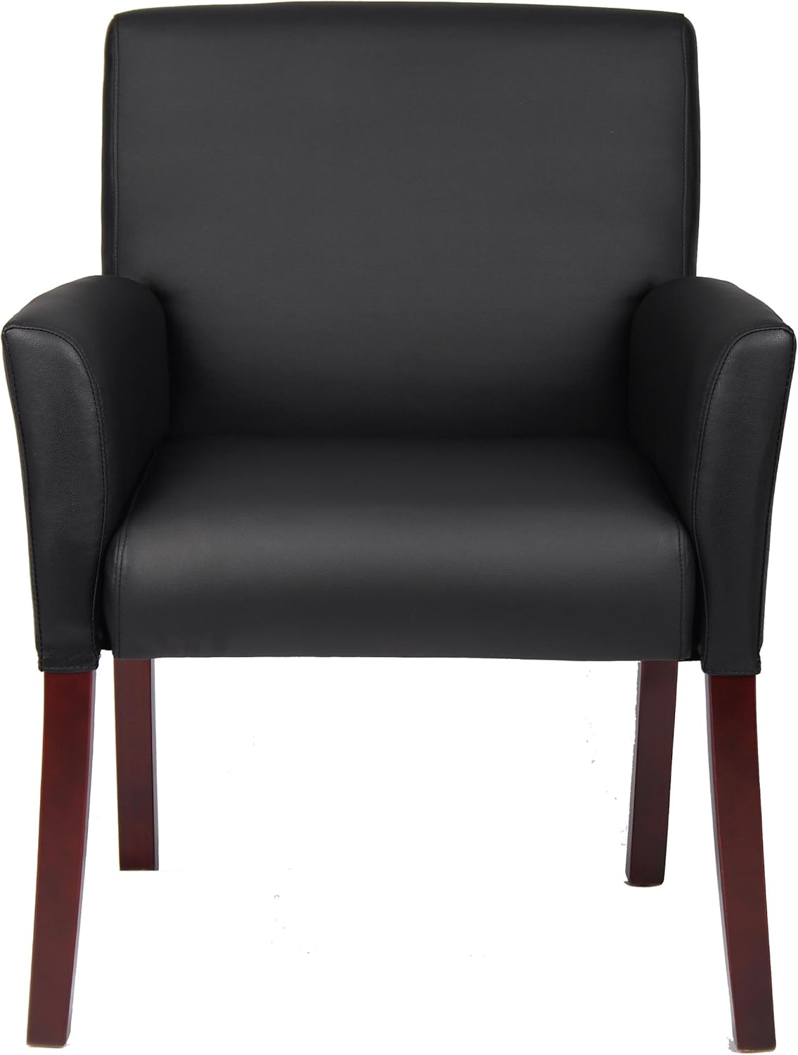 Boss Office Products Box Arm Guest Chair with Mahogany Finish in Black: Furniture & Decor