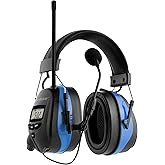 Upgraded Bluetooth 5.4 Radio Headphone with Gel Ear Pads,Ear Hearing Protection Earmuffs with Boom Mic,Rechargeable Battery,Digital AM/FM Radio Headphones for Mowing Yard Lawn Work Outdoor (Blue)