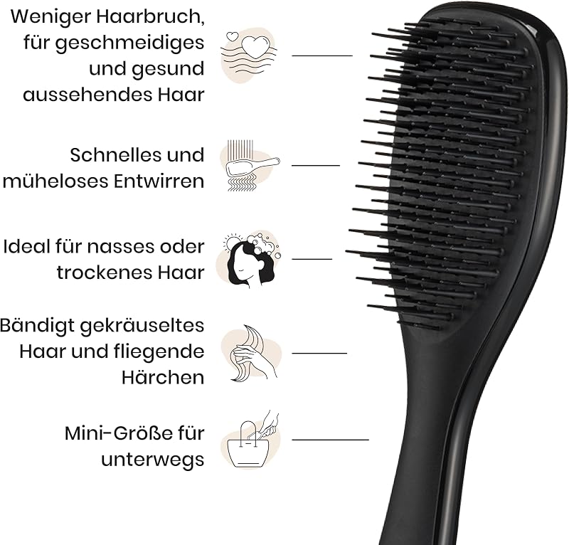 Ultimate Detangler Klein– Für Nasses & Trockenes Haar – Entwirrungsbürste für Alle Haartypen – Perfekte Haarbürste für Kinder & auf Reisen – Schwarz