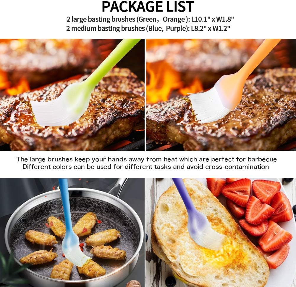 Basting Brush Silicone Pastry Brush Set of 4 Cooking Brushes Baste Oil Butter Sauce Marinades for BBQ Grill Barbeque Kitchen Baking Pastries Cakes Desserts Meat, Heat Resistant, Dishwasher Safe : Garden & Outdoor