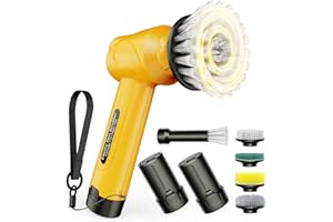 qimedo 5000mAh Battery Electric Spin Scrubber Q4, Handheld Scrubber for Cleaning with Display, Power Dish Scrubber with 5 Heads, Shower Cordless Cleaning Brush Gifts for Mom