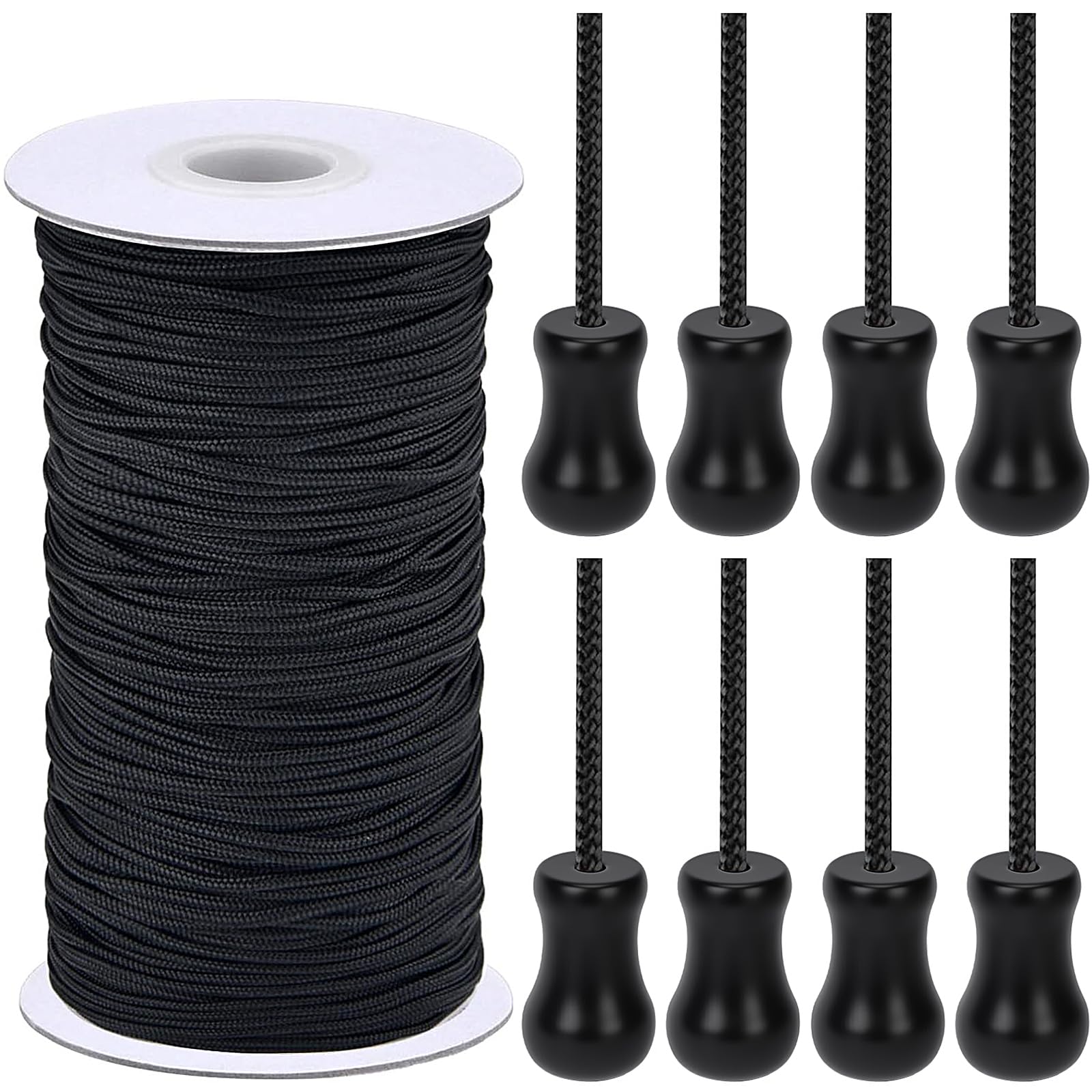 SAYAYA 109 Yards Braided Nylon Lift Shade Cord with 8 Pack Wood Cord Knobs, 1.8 mm (Black)