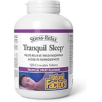 Natural Factors Stress-Relax Tranquil Sleep, 120 Chewable Tablets, Tropical Fruit Flavour, Suntheanine L-theanine, 5-HTP & Me