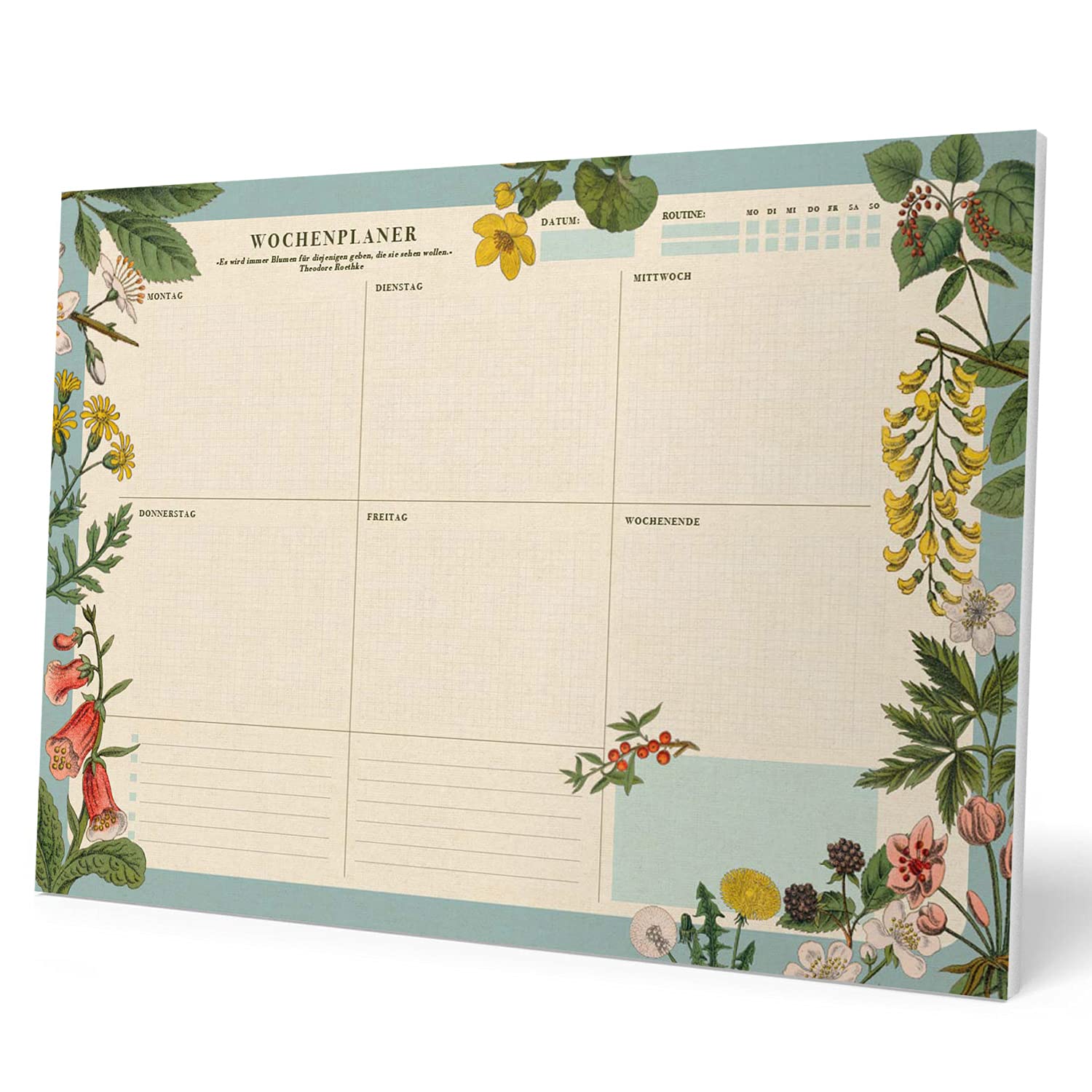 Grupo Erik Weekly Planner A3 In German - Botanical | Undated Daily Planner Family, Desk Calendar, 54 Tear Off Pages A3 Notepad | Cute Stationery Gifts Under 10 Pounds