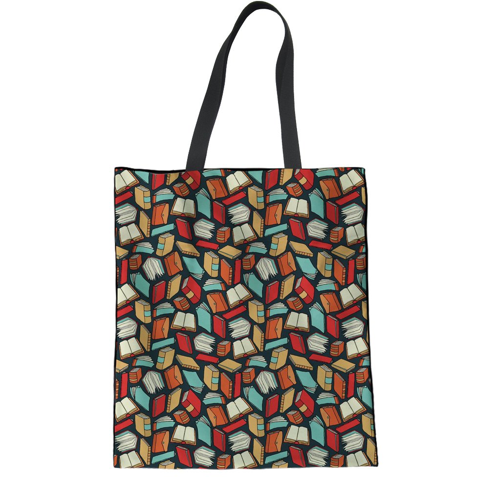 HUGS IDEA Book Lovers Cotton Handbag Shoulder Bag Travel Shopping Tote Bag Casual College Bag