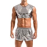 AMY COULEE Mens Metallic Crop Top Sexy Shiny Tank