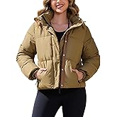 PEHMEA Women's Winter Cropped Puffer Jacket, Full Zip Thicken Short Coat with Detachable Hood