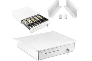 Volcora Cash Register Drawer with Under Counter Mounting Bracket - 16" White Drawer for POS, 5 Bill 6 Coin Cash Tray, Removab