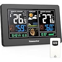 Newentor Weather Station Wireless Indoor Outdoor Thermometer, 7.5in Large Temperature Humidity Monitor, Forecast Station with
