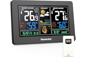 Newentor Weather Station Wireless Indoor Outdoor Thermometer, 7.5in Large Temperature Humidity Monitor, Forecast Station with