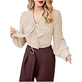 SHENHE Women's Dressy Casual Chiffon Blouse Tie Neck Long Sleeve Business Work Shirt Top