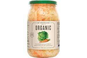 Eat Wholesome Organic Sauerkraut & Carrot, 909ml - Naturally Fermented, Live Cultures, Probiotic, No Preservatives, Vegan