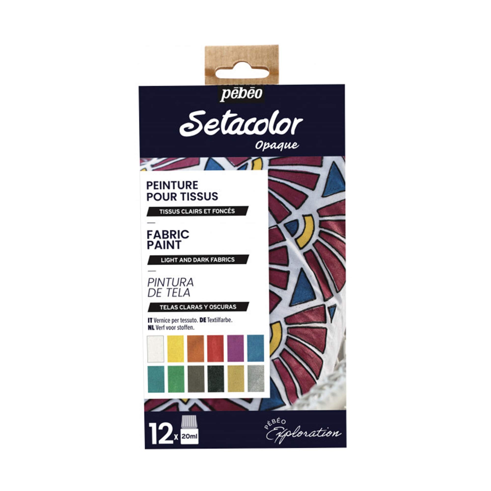 Pebeo 757481 Setacolor Explorer Set, Assorted, 12X20ML, Colour Moiré Effect