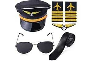 Yewong Airline Pilot Captain Hat Pilot Costume Accessory with Aviator Sunglasses for Adults and Teens Captain Halloween Party Cosplay Supplies (Black-2)