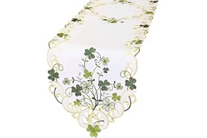 Simhomsen Embroidered Irish Clover St. Patrick’s Day Table Runner, Spring Shamrock Decorations (14 x 69 inches)