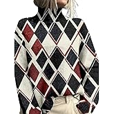 TBILILO Floral Print Sweaters for Women Long Sleeve Turtleneck Loose Fit Graphic Pullover Sweater Warm Casual Fall Knit Tops