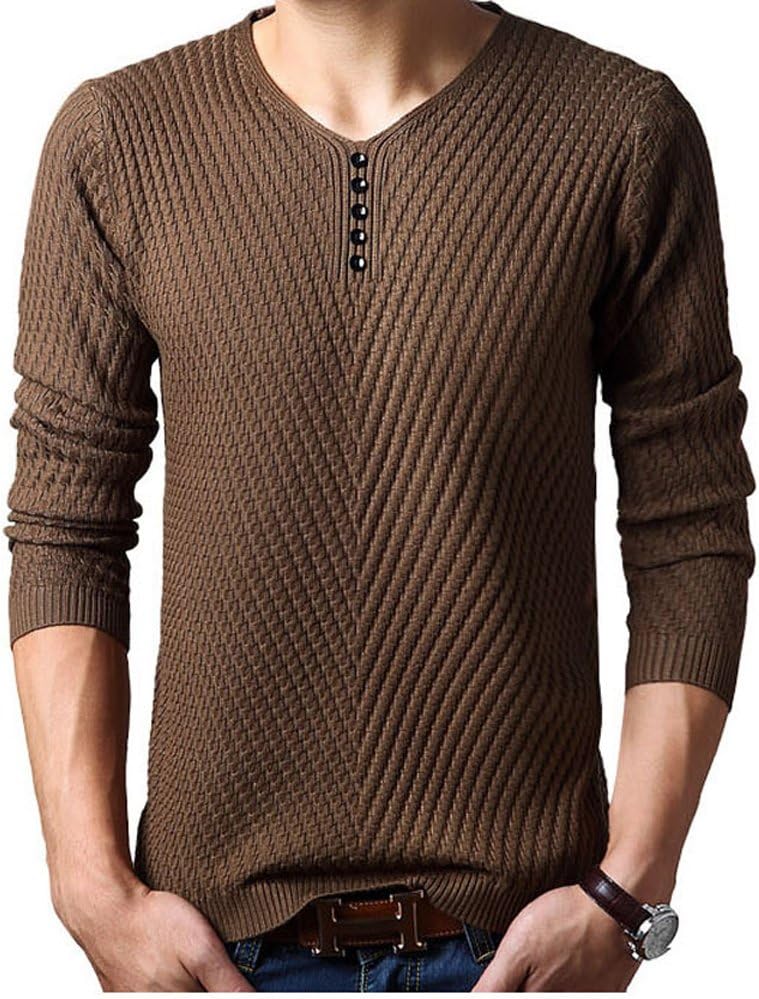SODIAL(R)New Autumn Winter Sweater Knitted V-collar Sweater Men Clothing Casual Shirt Coffee M