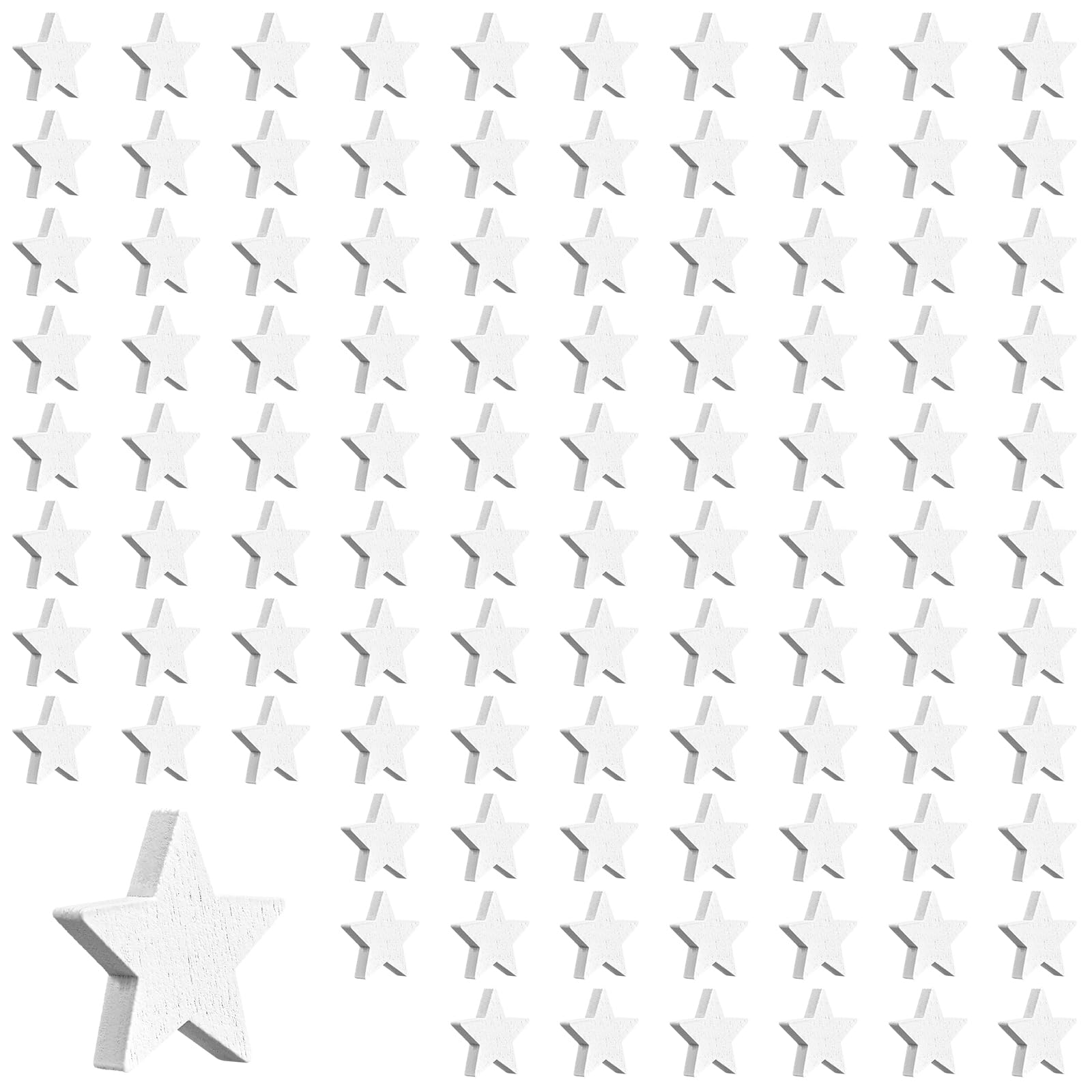 Photo 1 of 100 PCS Small Wooden Stars for Crafts 1 Inch, White Wood Stars for Crafts DIY Painting Home Decorations